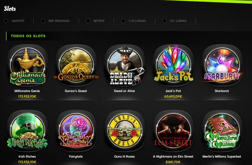 variedade de slots no 888casino