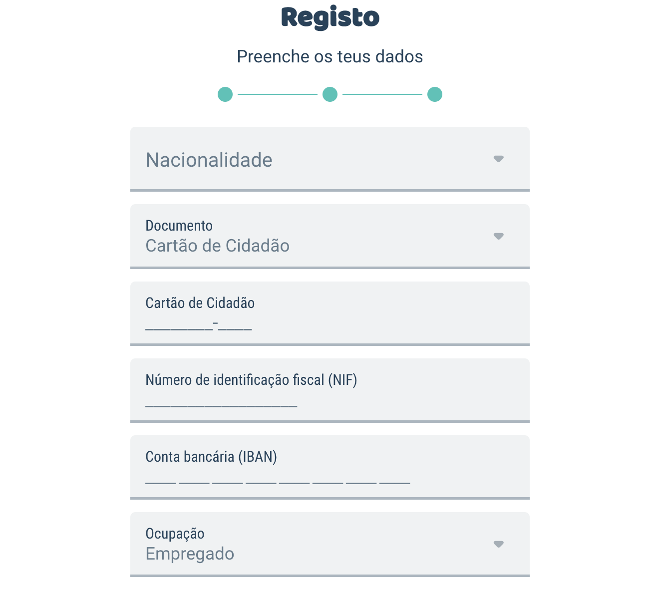 3º passo do preenchimento para registo na LeBull